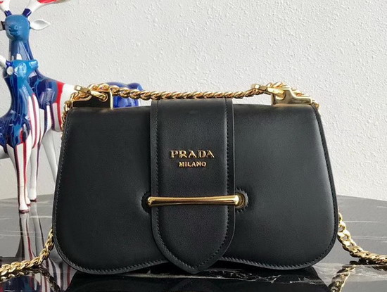 Prada Sidonie Leather Shoulder Bag in Black Calf Leather