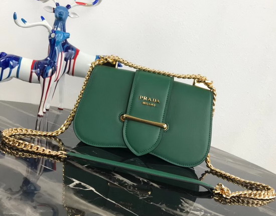 Prada Sidonie Leather Shoulder Bag in Green Calf Leather