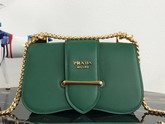 Prada Sidonie Leather Shoulder Bag in Green Calf Leather