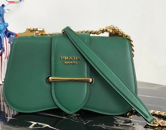 Prada Sidonie Leather Shoulder Bag in Green Calf Leather