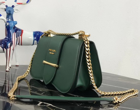 Prada Sidonie Leather Shoulder Bag in Green Calf Leather