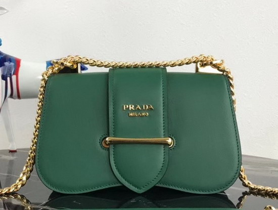 Prada Sidonie Leather Shoulder Bag in Green Calf Leather