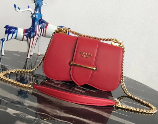 Prada Sidonie Leather Shoulder Bag in Red Calf Leather