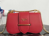 Prada Sidonie Leather Shoulder Bag in Red Calf Leather