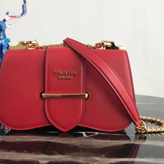 Prada Sidonie Leather Shoulder Bag in Red Calf Leather