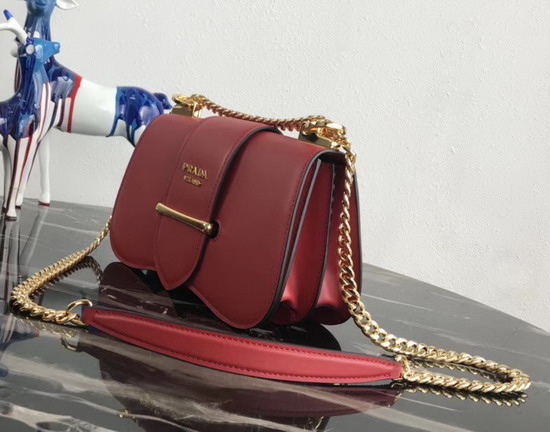 Prada Sidonie Leather Shoulder Bag in Red Calf Leather