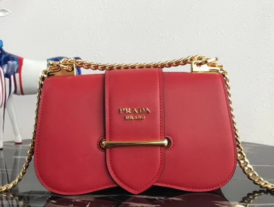 Prada Sidonie Leather Shoulder Bag in Red Calf Leather