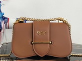 Prada Sidonie Leather Shoulder Bag in Tan Calf Leather