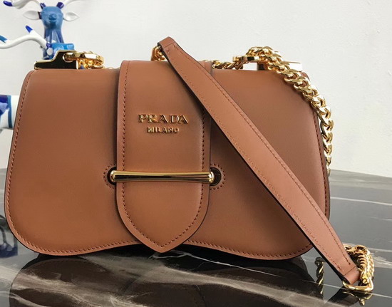 Prada Sidonie Leather Shoulder Bag in Tan Calf Leather