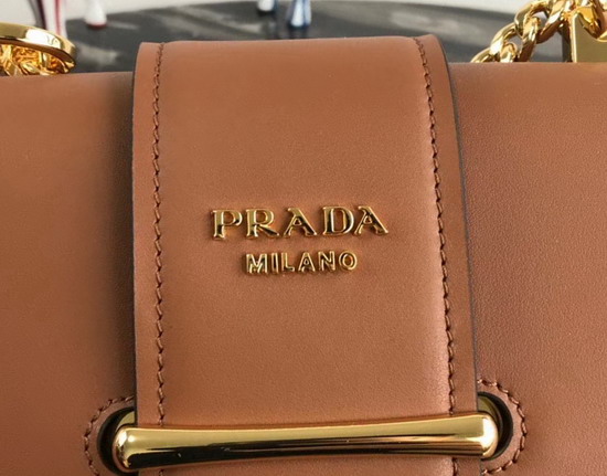 Prada Sidonie Leather Shoulder Bag in Tan Calf Leather