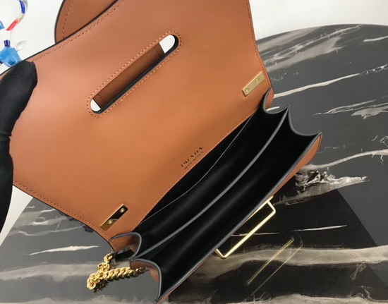 Prada Sidonie Leather Shoulder Bag in Tan Calf Leather