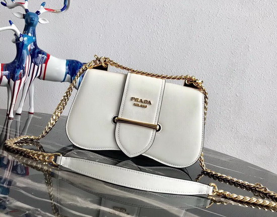 Prada Sidonie Leather Shoulder Bag in White Calf Leather