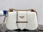 Prada Sidonie Leather Shoulder Bag in White Calf Leather