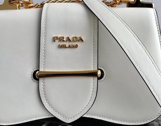 Prada Sidonie Leather Shoulder Bag in White Calf Leather