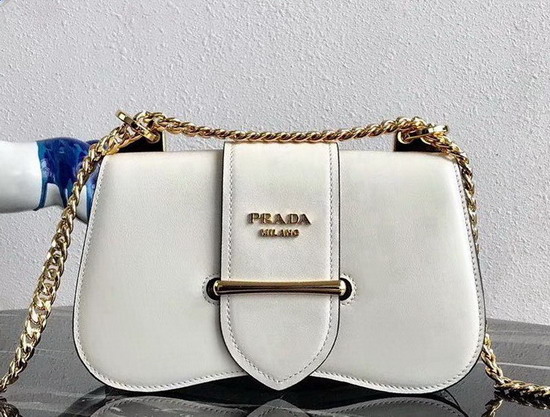 Prada Sidonie Leather Shoulder Bag in White Calf Leather