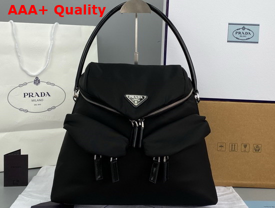 Prada Signaux Nylon and Leather Hobo Bag in Black 1BC160 Replica