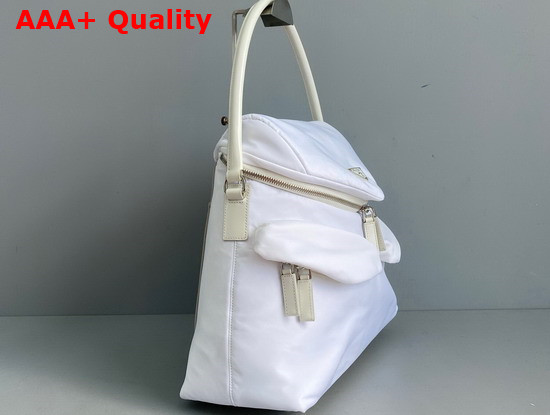 Prada Signaux Nylon and Leather Hobo Bag in White 1BC160 Replica