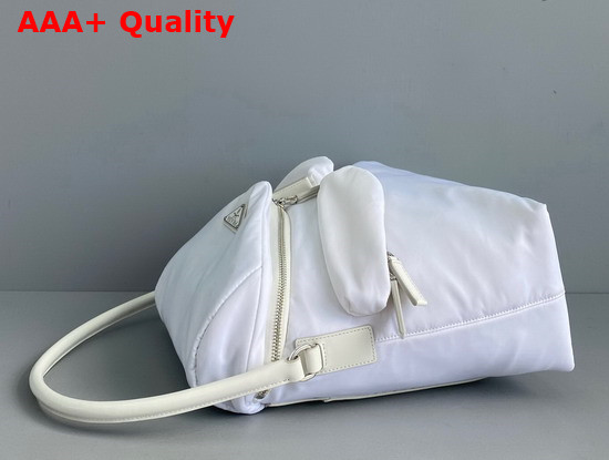 Prada Signaux Nylon and Leather Hobo Bag in White 1BC160 Replica