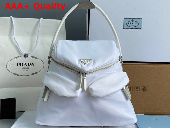 Prada Signaux Nylon and Leather Hobo Bag in White 1BC160 Replica