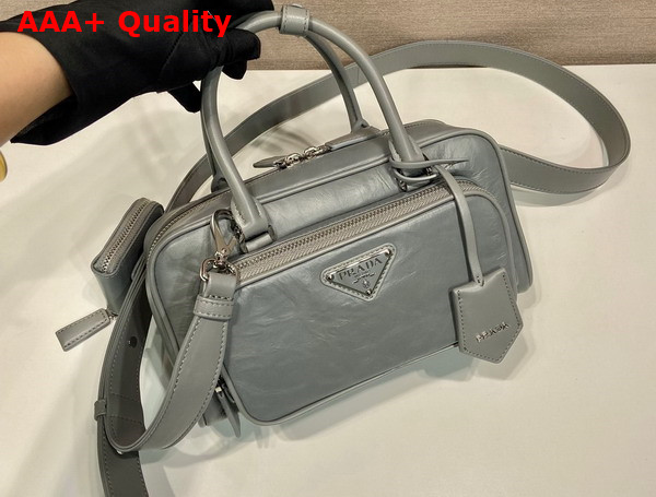 Prada Slate Grey Antique Nappa Leather Multi Pocket Top Handle Bag 1BB099 Replica