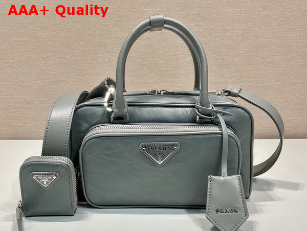 Prada Slate Grey Antique Nappa Leather Multi Pocket Top Handle Bag 1BB099 Replica