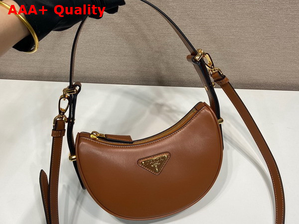 Prada Small Arque Leather Shoulder Bag in Cognac Replica