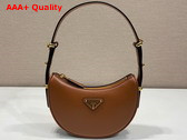 Prada Small Arque Leather Shoulder Bag in Cognac Replica