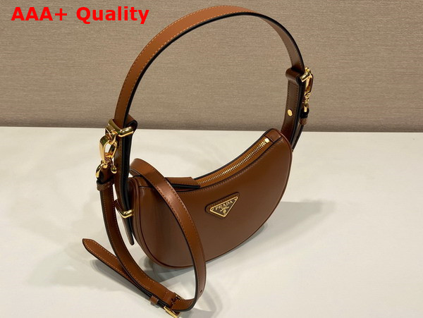 Prada Small Arque Leather Shoulder Bag in Cognac Replica