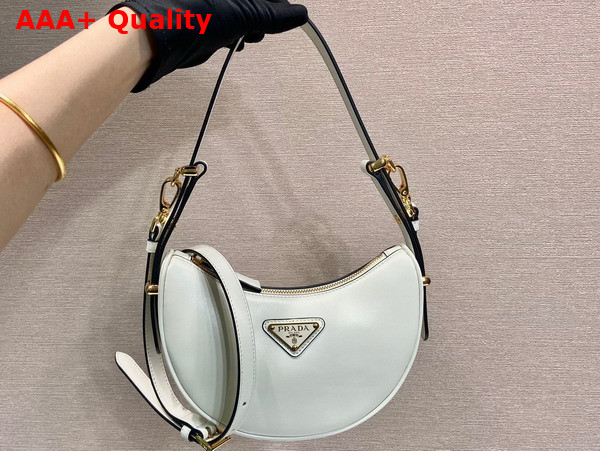 Prada Small Arque Leather Shoulder Bag in White Replica