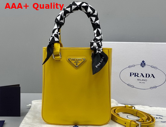 Prada Small Brushed Leather Tote in Yellow 1BA331 Replica