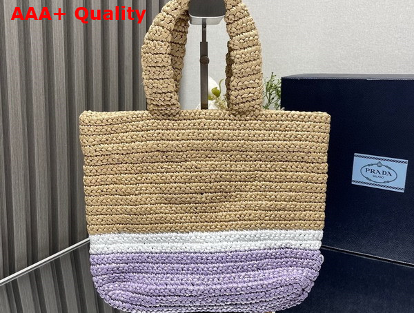 Prada Small Crochet Tote Bag in Multicolor Navutal White and Lilac 1BG422 Replica