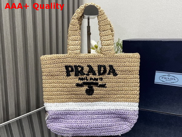 Prada Small Crochet Tote Bag in Multicolor Navutal White and Lilac 1BG422 Replica