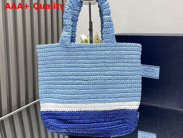 Prada Small Crochet Tote Bag in Multicolor Sky Blue White and Blue 1BG422 Replica