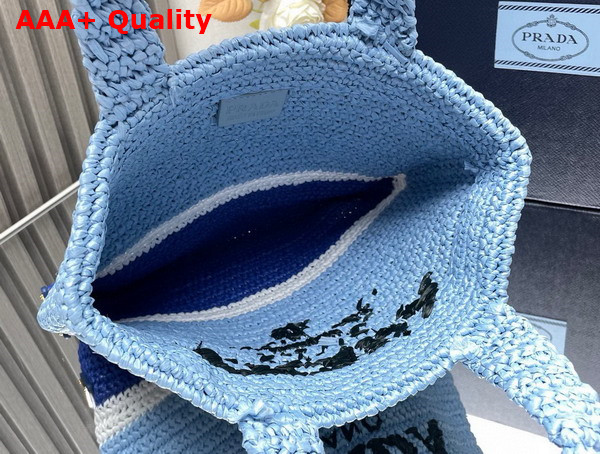 Prada Small Crochet Tote Bag in Multicolor Sky Blue White and Blue 1BG422 Replica