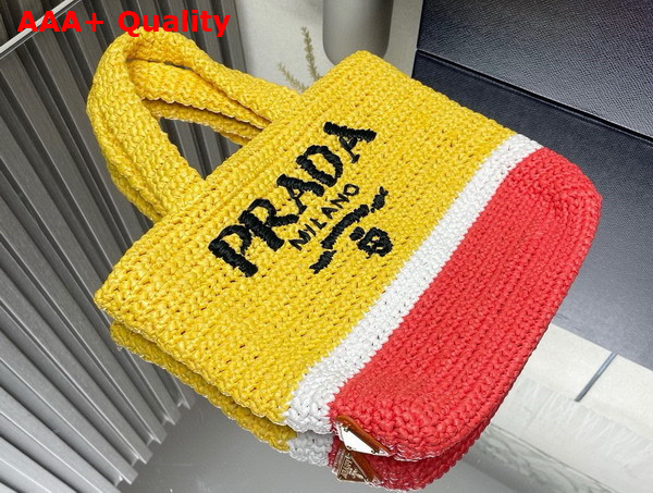 Prada Small Crochet Tote Bag in Multicolor Yellow White and Red 1BG422 Replica