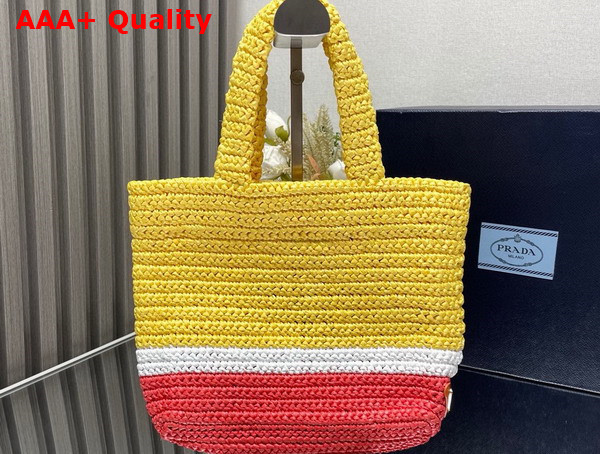 Prada Small Crochet Tote Bag in Multicolor Yellow White and Red 1BG422 Replica