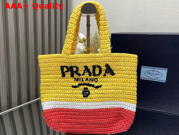 Prada Small Crochet Tote Bag in Multicolor Yellow White and Red 1BG422 Replica