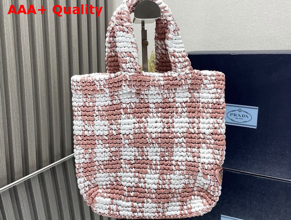 Prada Small Crochet Tote Bag in Pink and White Check 1BG422 Replica