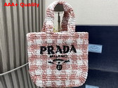 Prada Small Crochet Tote Bag in Pink and White Check 1BG422 Replica