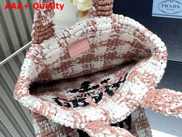 Prada Small Crochet Tote Bag in Pink and White Check 1BG422 Replica