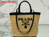 Prada Small Crochet and Leather Tote Bag Tan and Black 1BG500 Replica