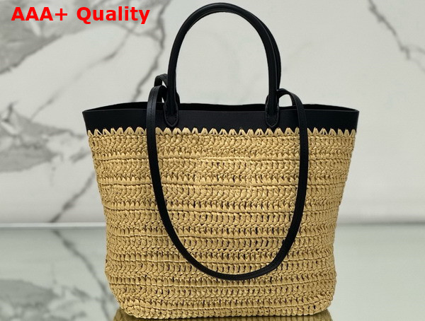 Prada Small Crochet and Leather Tote Bag Tan and Black 1BG500 Replica