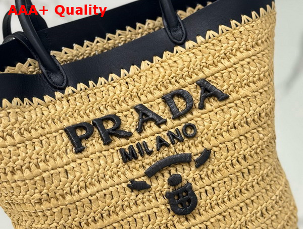 Prada Small Crochet and Leather Tote Bag Tan and Black 1BG500 Replica