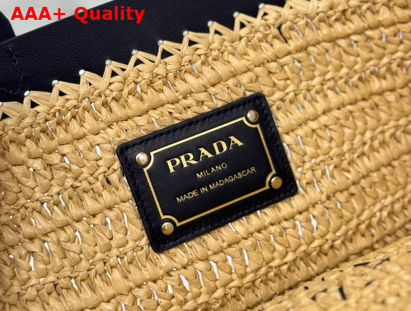 Prada Small Crochet and Leather Tote Bag Tan and Black 1BG500 Replica