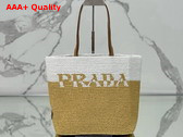 Prada Small Crochet and Leather Tote Bag Tan and White 1BG454 Replica