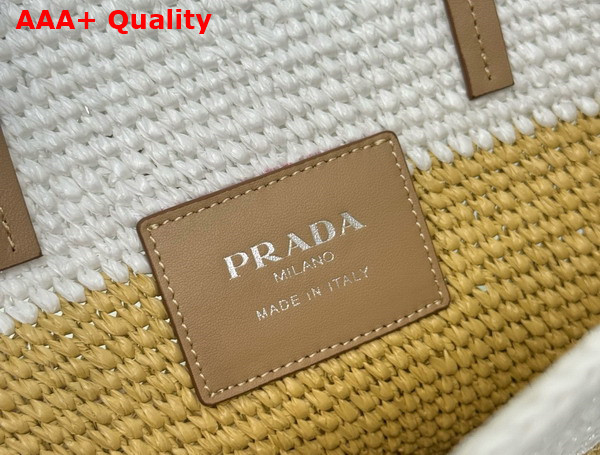 Prada Small Crochet and Leather Tote Bag Tan and White 1BG454 Replica