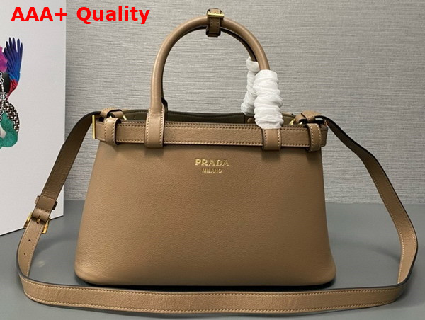 Prada Small Leather Handbag with Belt in Beige 1BA418 Replica