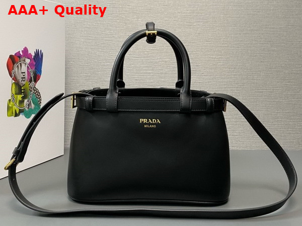 Prada Small Leather Handbag with Belt in Black 1BA418 Replica