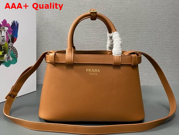 Prada Small Leather Handbag with Belt in Caramel 1BA418 Replica