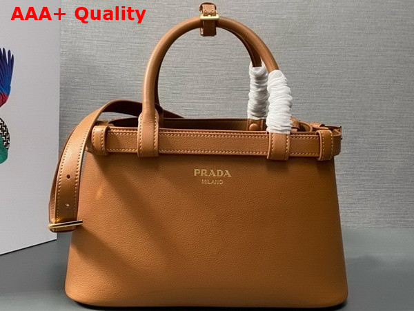 Prada Small Leather Handbag with Belt in Caramel 1BA418 Replica